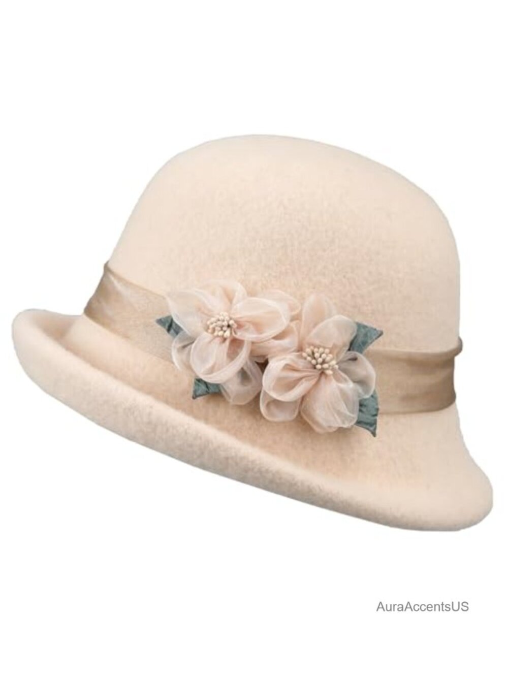 100% Wool Felt Floral Bucket Hat Vintage Cloche Wedding Church Dress Hat